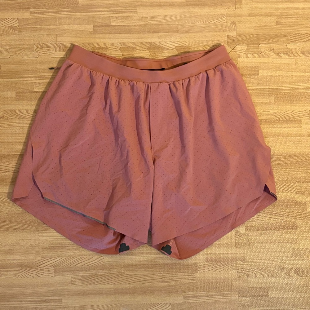Lululemon Mens Fast Free Shorts Lined 6" Run Trail Med Gym Workout Coral Salmon